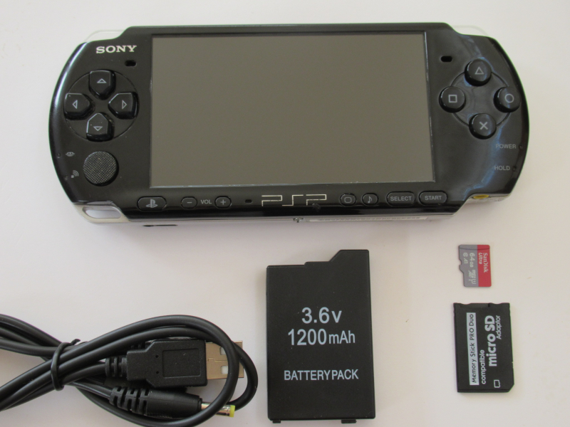 RENEWED PSP 3000 Piano Black with Custom Firmware ARK-4, 64GB, USB Charge and Data Cable, Region Fre image #1