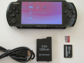 PSP 3000 Piano Black with Custom Firmware ARK-4, 64GB, USB Charge and Data Cable, Region Fre