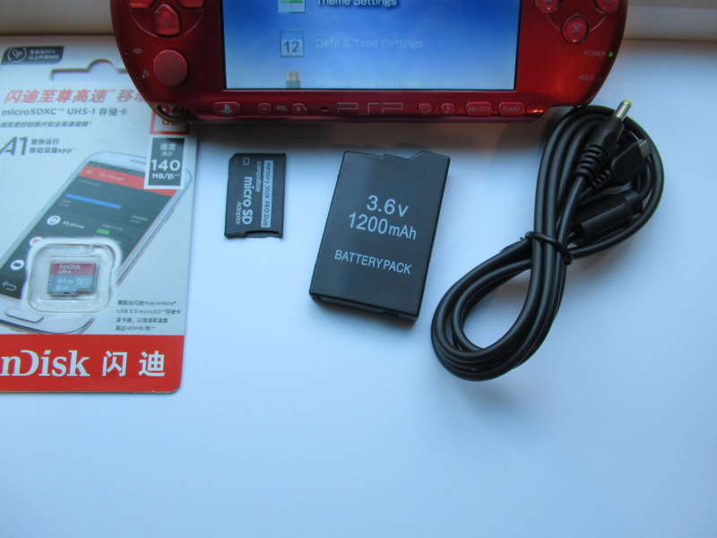 PSP 3000 Radiant Red 64GB with Custom Firmware, ARK-4, Region-free, HQ battery Power/Data USB cable image #1