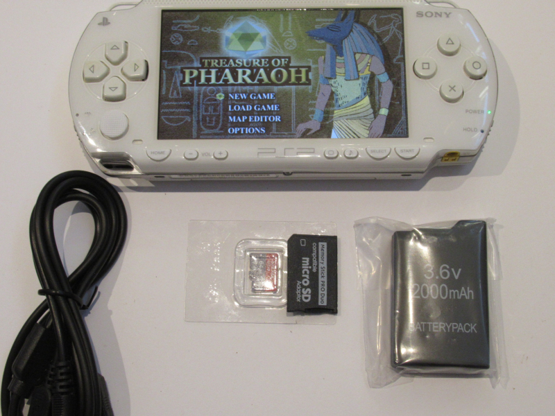 PSP 1000 Cermaic White with Custom Firmware ARK-4, 64GB, USB Charge and Data Cable, Region Free